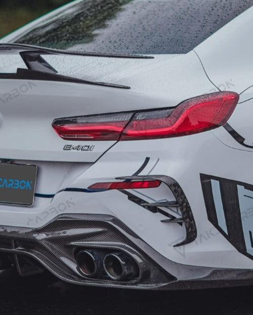 BMW 8 Series 840i (With M-Package Bumper) M850i G16 2018 2019 2020 2021 2022 2023 2024 with Aftermarket Parts - V2 Style Rear Bumper Canards Carbon Fiber from TAKD Carbon