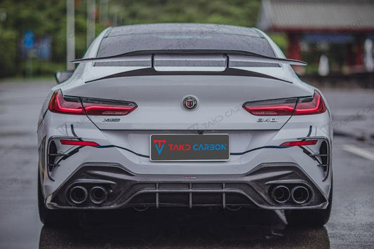 BMW 8 Series 840i M850i G16 2018 2019 2020 2021 2022 2023 2024 with Aftermarket Parts - Rear GT Wing Carbon Fiber from TAKD Carbon