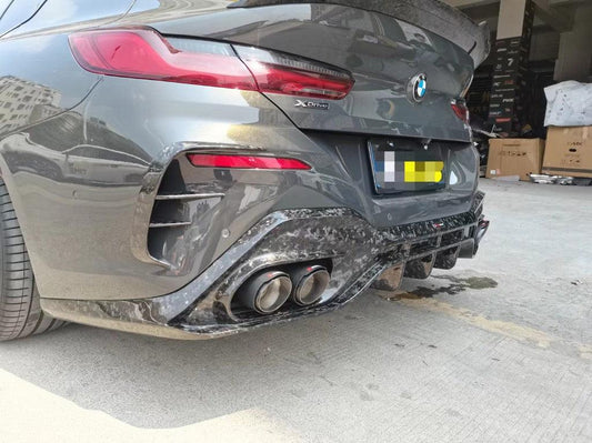 BMW 8 Series 840i (With M-Package Bumper) M850i G16 2018 2019 2020 2021 2022 2023 2024 with Aftermarket Parts - V2 Style Rear Bumper Canards Carbon Fiber from TAKD Carbon
