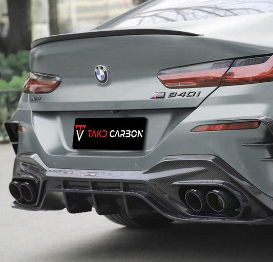 BMW 8 Series 840i (With M-Package Bumper) M850i G16 2018 2019 2020 2021 2022 2023 2024 with Aftermarket Parts - V3 Style Rear Diffuser Pre-preg Carbon Fiber from TAKD Carbon