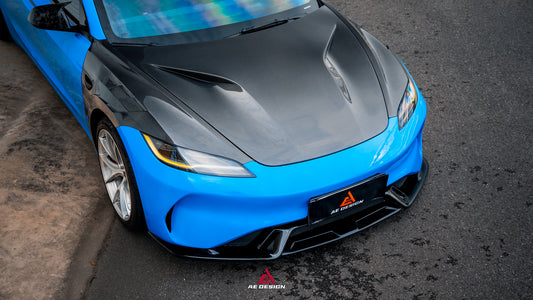 Tesla Model 3 Highland / Performance 2024-ON with Aftermarket Parts - Action Aero Series Hood Bonnet Carbon Fiber From ArmorExtend
