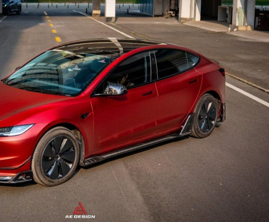 Tesla Model 3 Highland / Performance 2024-ON with Aftermarket Parts - AE Style Side Skirts & Canards Carbon Fiber from ArmorExtend