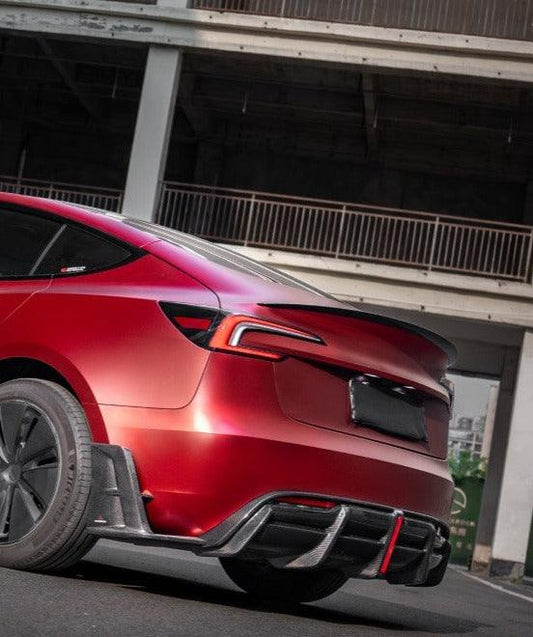 Tesla Model 3 Highland / Performance 2024-ON with Aftermarket Parts - AE Style Rear Diffuser & Canards Carbon Fiber from ArmorExtend
