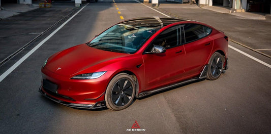 Tesla Model 3 Highland / Performance 2024-ON with Aftermarket Parts - AE Style Side Skirts & Canards Carbon Fiber from ArmorExtend