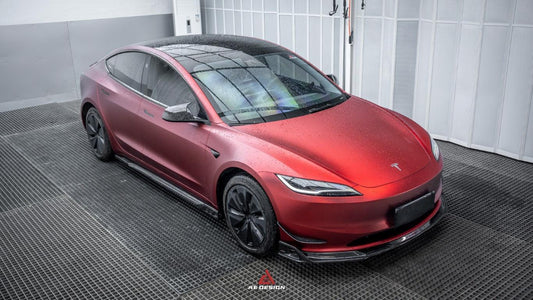 Tesla Model 3 Highland / Performance 2024-ON with Aftermarket Parts - AE Style Side Skirts & Canards Carbon Fiber from ArmorExtend