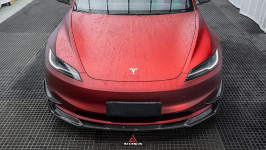Tesla Model 3 Highland 2024-ON with Aftermarket Parts - AE Style Front Lip Carbon Fiber from ArmorExtend