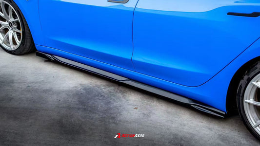 Tesla Model 3 Highland / Performance 2024-ON with Aftermarket Parts - Action Aero Series Side Skirts Dry Pre-preg Carbon Fiber / ABS from ArmorExtend