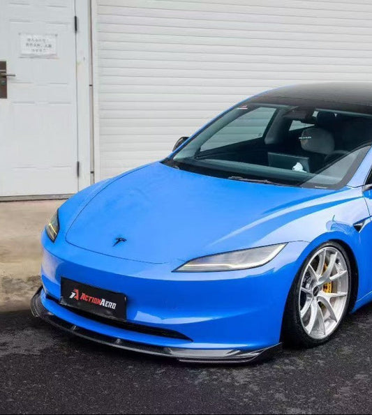 Tesla Model 3 Highland 2024-ON with Aftermarket Parts - Action Aero Series Front Lip & Splitter Dry Pre-preg Carbon Fiber / ABS from ArmorExtend