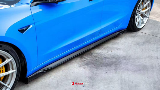 Tesla Model 3 Highland / Performance 2024-ON with Aftermarket Parts - Action Aero Series Side Skirts Dry Pre-preg Carbon Fiber / ABS from ArmorExtend