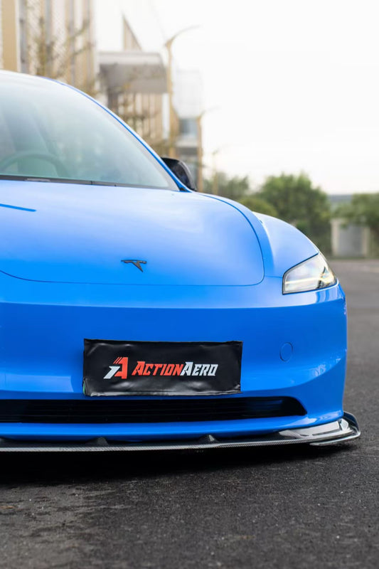 Tesla Model 3 Highland 2024-ON with Aftermarket Parts - Action Aero Series Front Lip & Splitter Dry Pre-preg Carbon Fiber / ABS from ArmorExtend