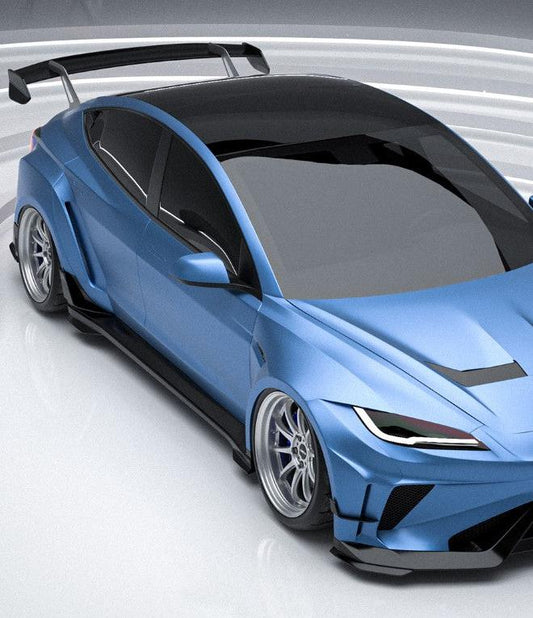 Tesla Model 3 Highland Performance 2024-ON with Robot Craftsman's Aftermarket Parts - Carbon Fiber & FRP Fenders Flares & Wheel Arches & Side Skirts & Front Corner Canards & Side Canards HACKER