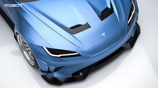 Tesla Model 3 Highland / Performance 2024-ON with Aftermarket Parts - Hacker Hood & Hood Garnish Carbon Fiber / FRP from Robot Craftsman