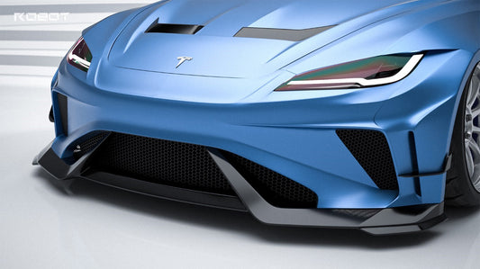 Tesla Model 3 Highland / Performance 2024-ON with Aftermarket Parts - Hacker Hood & Hood Garnish Carbon Fiber / FRP from Robot Craftsman