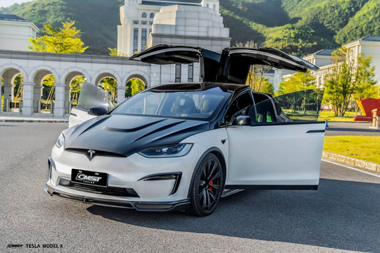 Tesla Model X Plaid Long Range Base 2022 2023 2024 with Aftermarket Parts - Hood Bonnet Carbon Fiber FRP