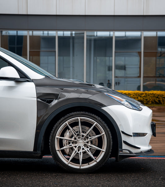 Tesla Model Y Performance AWD Long Range RWD Standard 2020 2021 2022 2023 2024 2025 with Aftermarket Parts - ART Front Fenders Carbon Fiber from ArmorExtend