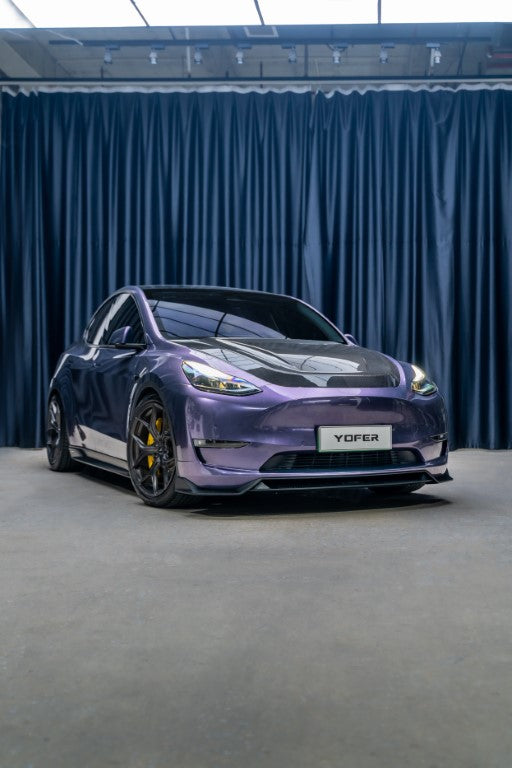 Tesla Model Y / Performance 2021 2022 2023 2024 with Aftermarket Parts - Loong Flames Pro Style Front Lip PP from Yofer USA