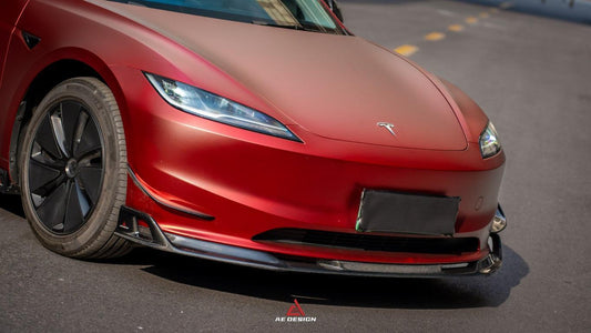 Tesla Model 3 Highland 2024-ON with Aftermarket Parts - AE Style Front Canards Carbon Fiber from ArmorExtend