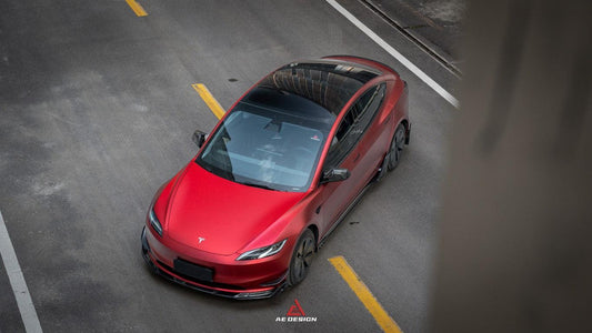 Tesla Model 3 Highland 2024-ON with Aftermarket Parts - AE Style Front Canards Carbon Fiber from ArmorExtend