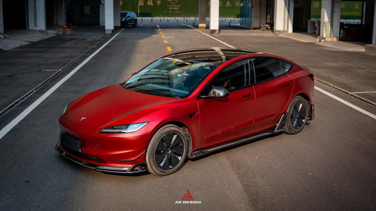 Tesla Model 3 Highland 2024-ON with Aftermarket Parts - AE Style Front Canards Carbon Fiber from ArmorExtend