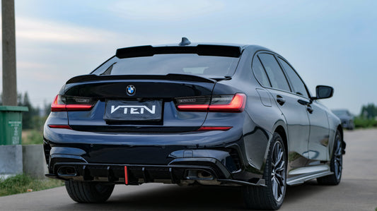 BMW 3 Series 330i M340i G20 G21 Pre-LCI (fitment for 330i requires M-Sport package bumper) 2020 2021 2022 with Aftermarket Parts - Rear Diffuser & Corner Splitter ABS / PP from VTEN