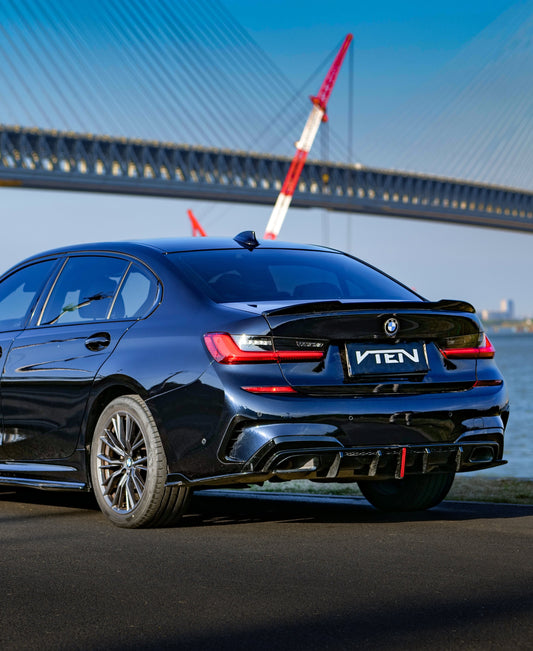 BMW 3 Series 330i M340i G20 G21 Pre-LCI (fitment for 330i requires M-Sport package bumper) 2020 2021 2022 with Aftermarket Parts - Rear Diffuser & Corner Splitter ABS / PP from VTEN