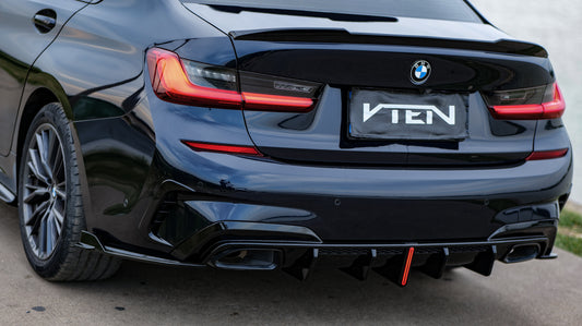 BMW 3 Series 330i M340i G20 G21 Pre-LCI (fitment for 330i requires M-Sport package bumper) 2020 2021 2022 with Aftermarket Parts - Rear Diffuser & Corner Splitter ABS / PP from VTEN