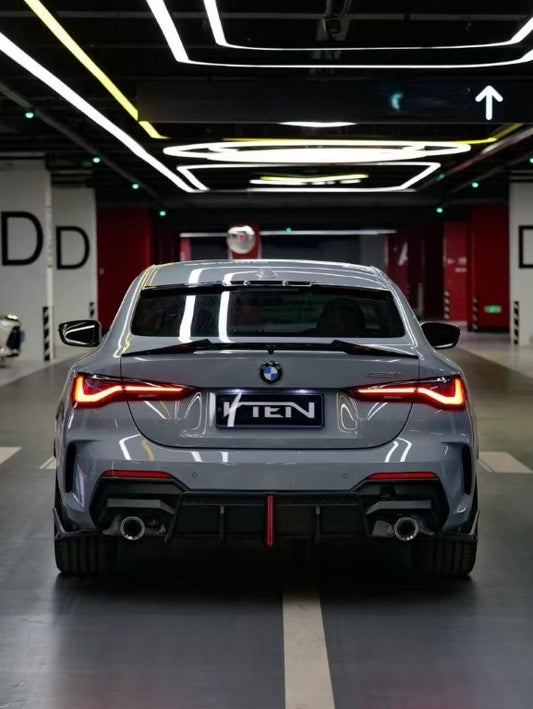 BMW 4 Series 430i (with M-package bumper, does not fit base model) M440i G22 G23 2020-ON with Aftermarket Parts - Rear Diffuser & Corner Splitter PP / ABS from VTEN