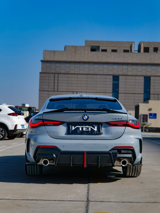BMW 4 Series 430i (with M-package bumper, does not fit base model) M440i G22 G23 2020-ON with Aftermarket Parts - Rear Diffuser & Corner Splitter PP / ABS from VTEN