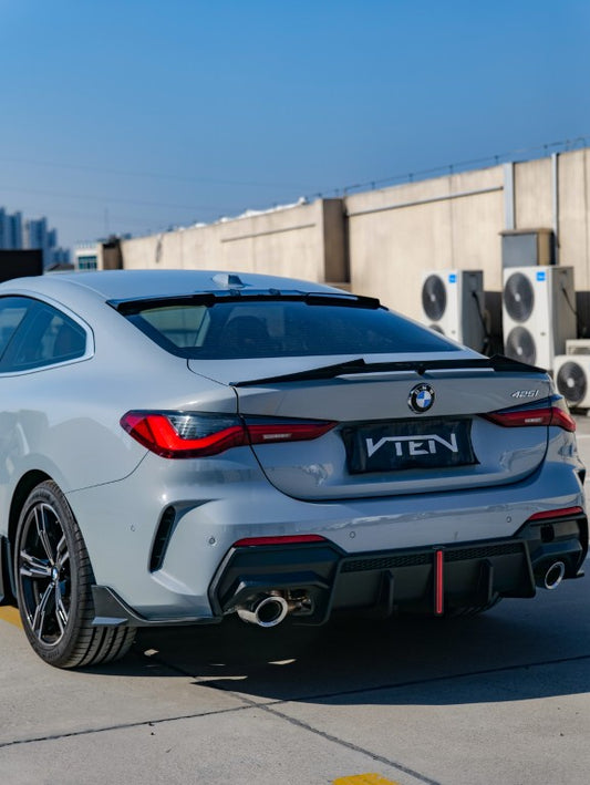 BMW 4 Series 430i (with M-package bumper, does not fit base model) M440i G22 G23 2020-ON with Aftermarket Parts - Rear Diffuser & Corner Splitter PP / ABS from VTEN