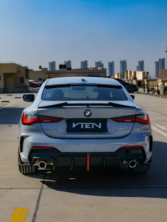 BMW 4 Series 430i (with M-package bumper, does not fit base model) M440i G22 G23 2020-ON with Aftermarket Parts - Rear Diffuser & Corner Splitter PP / ABS from VTEN