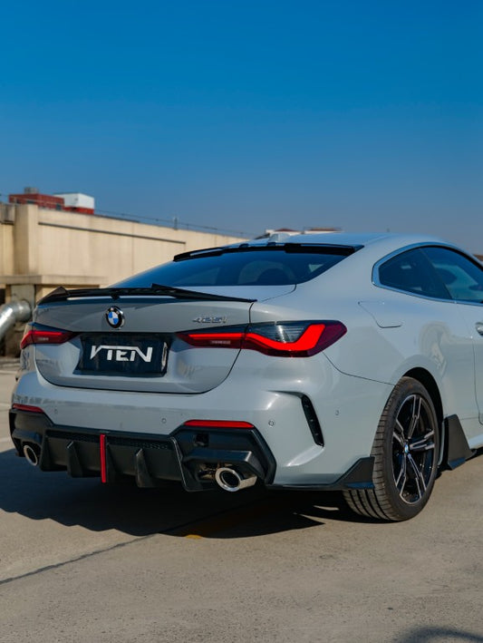 BMW 4 Series 430i (with M-package bumper, does not fit base model) M440i G22 G23 2020-ON with Aftermarket Parts - Rear Diffuser & Corner Splitter PP / ABS from VTEN