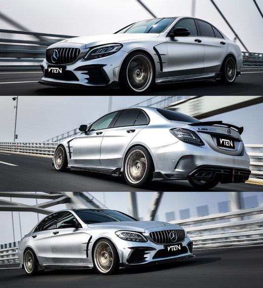 Mercedes Benz C-Class C63S C63 C43 AMG C300 W205 2015 2016 2017 2018 2019 2020 2021 with Aftermarket Parts - Side Skirts ABS from VTEN