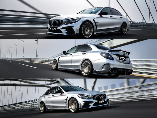 Benz C-Class C63S C63 C43 AMG C300 W205 Sedan (Fits Both Pre-LCI & LCI,C300 requires sport package bumper) 2015-2021 Aftermarket Parts - VTEN Rear Diffuser&Canards ABS