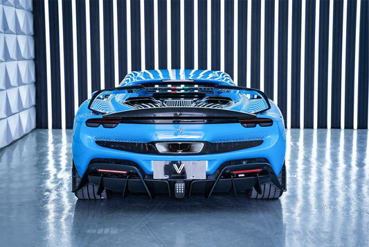 Ferrari 296 GTB GTS with Aftermarket Parts - Rear Ducktail Spoiler & GT Wing FRP / Carbon Fiber from Ventus Veloce