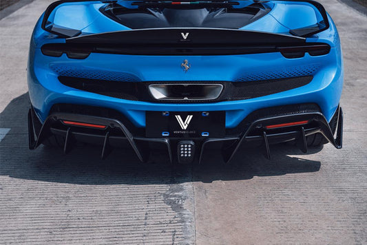 Ferrari 296 GTB GTS with Aftermarket Parts - Rear Ducktail Spoiler & GT Wing FRP / Carbon Fiber from Ventus Veloce