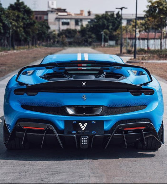 Ferrari 296 GTB GTS with Aftermarket Parts - Rear Ducktail Spoiler & GT Wing FRP / Carbon Fiber from Ventus Veloce