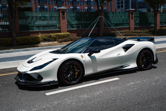 Ferrari F8 Tributo Spider 2020 2021 2022 2023 with Aftermarket Parts - Front Corner Splitter Pre-preg Carbon Fiber from Ventus Veloce