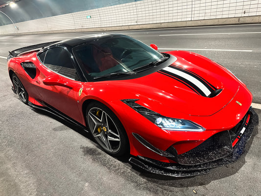 Ferrari F8 Tributo Spider 2020 2021 2022 2023 with Aftermarket Parts - Front Corner Splitter Pre-preg Carbon Fiber from Ventus Veloce