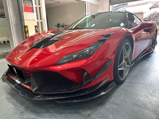 Ferrari F8 Tributo Spider 2020 2021 2022 2023 with Aftermarket Parts - Front Corner Splitter Pre-preg Carbon Fiber from Ventus Veloce