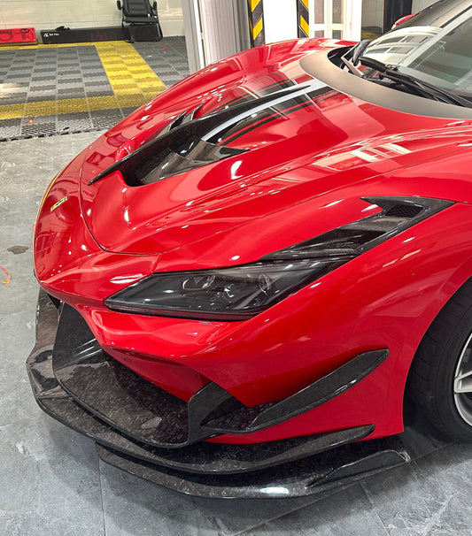 Ferrari F8 Tributo Spider 2020 2021 2022 2023 with Aftermarket Parts - Front Corner Splitter Pre-preg Carbon Fiber from Ventus Veloce