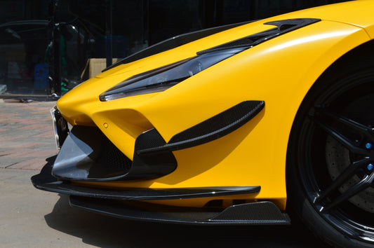 Ferrari F8 Tributo Spider 2020 2021 2022 2023 with Aftermarket Parts - Front Corner Splitter Pre-preg Carbon Fiber from Ventus Veloce