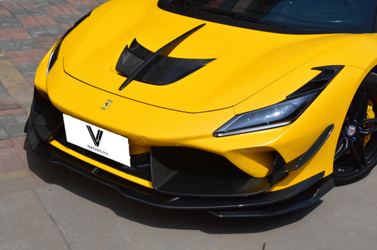 Ferrari F8 Tributo Spider 2020 2021 2022 2023 with Aftermarket Parts - Front Headlight Vent Trims Pre-preg Carbon Fiber from Ventus Veloce