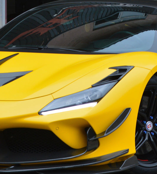 Ferrari F8 Tributo Spider 2020 2021 2022 2023 with Aftermarket Parts - Front Headlight Vent Trims Pre-preg Carbon Fiber from Ventus Veloce