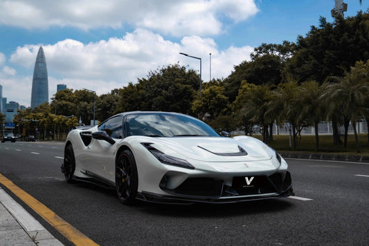 Ferrari F8 Tributo Spider 2020 2021 2022 2023 with Aftermarket Parts - Front Headlight Vent Trims Pre-preg Carbon Fiber from Ventus Veloce