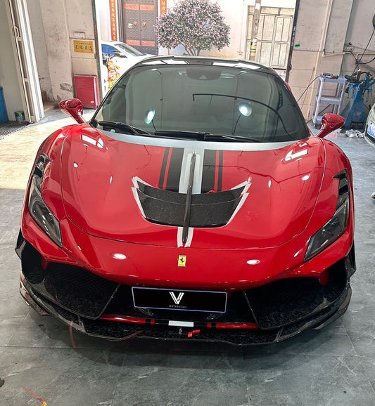 Ferrari F8 Tributo Spider 2020 2021 2022 2023 with Aftermarket Parts - Hood Vent Trim Pre-preg Carbon Fiber from Ventus Veloce