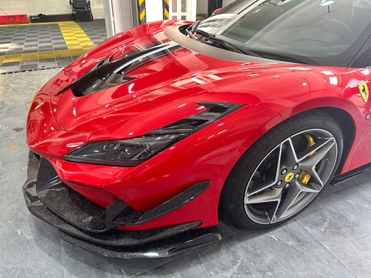 Ferrari F8 Tributo Spider 2020 2021 2022 2023 with Aftermarket Parts - Hood Vent Trim Pre-preg Carbon Fiber from Ventus Veloce