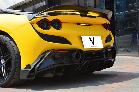 Ferrari F8 Tributo Spider 2020 2021 2022 2023 with Aftermarket Parts - Rear Diffuser & Canards Carbon Fiber from Ventus Veloce