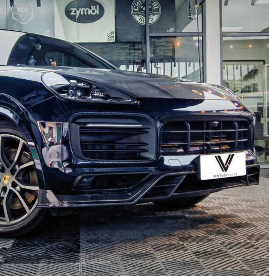 Porsche Cayenne 9Y0 9Y0.1 9Y3 9Y3.1 2019 2020 2021 2022 2023 Base/S (fitment not suitable for bumpers with sport design package) with Aftermarket Parts - Front Lip Pre-preg Carbon Fiber from Ventus Veloce