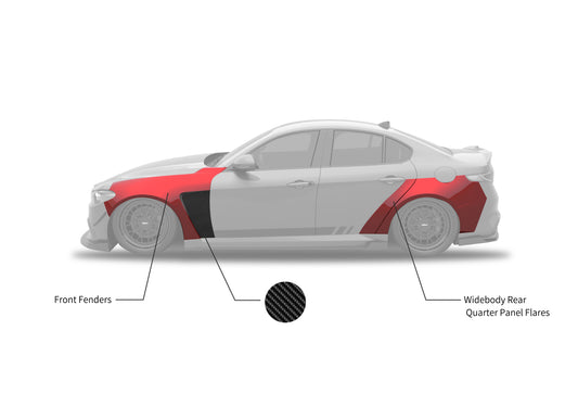 Alfa Romeo Giulia Quadrifoglio Sport Veloce Ti Sprint RWD AWD Lusso Base 2017-ON with Aftermarket Parts - Rear Wheel Arches Carbon Fiber/FRP from SPECTER PLUS
