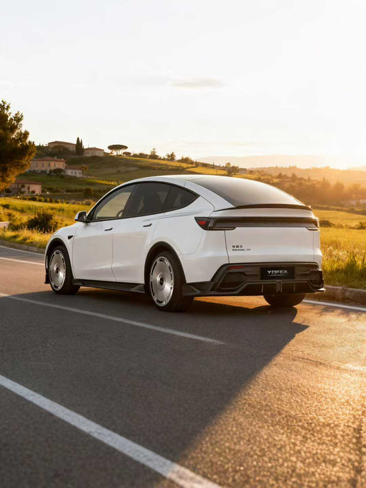 Tesla Model Y Juniper 2026-ON with Aftermarket Parts - Loong Flames Rear Diffuser PP Polypropylene from Yofer USA
